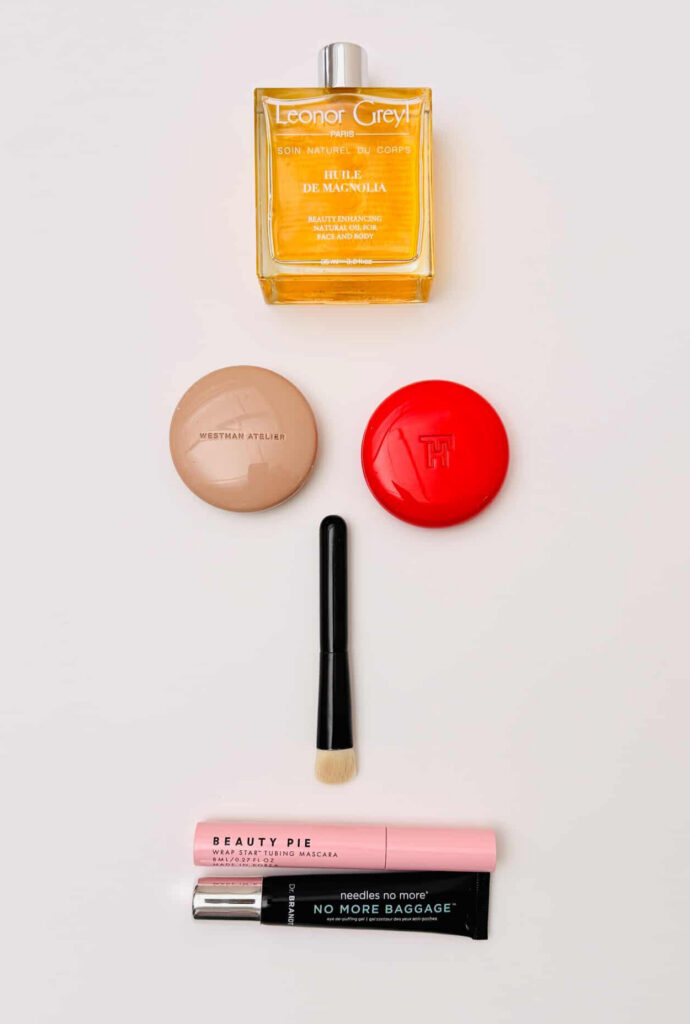 Makeup products on a white background