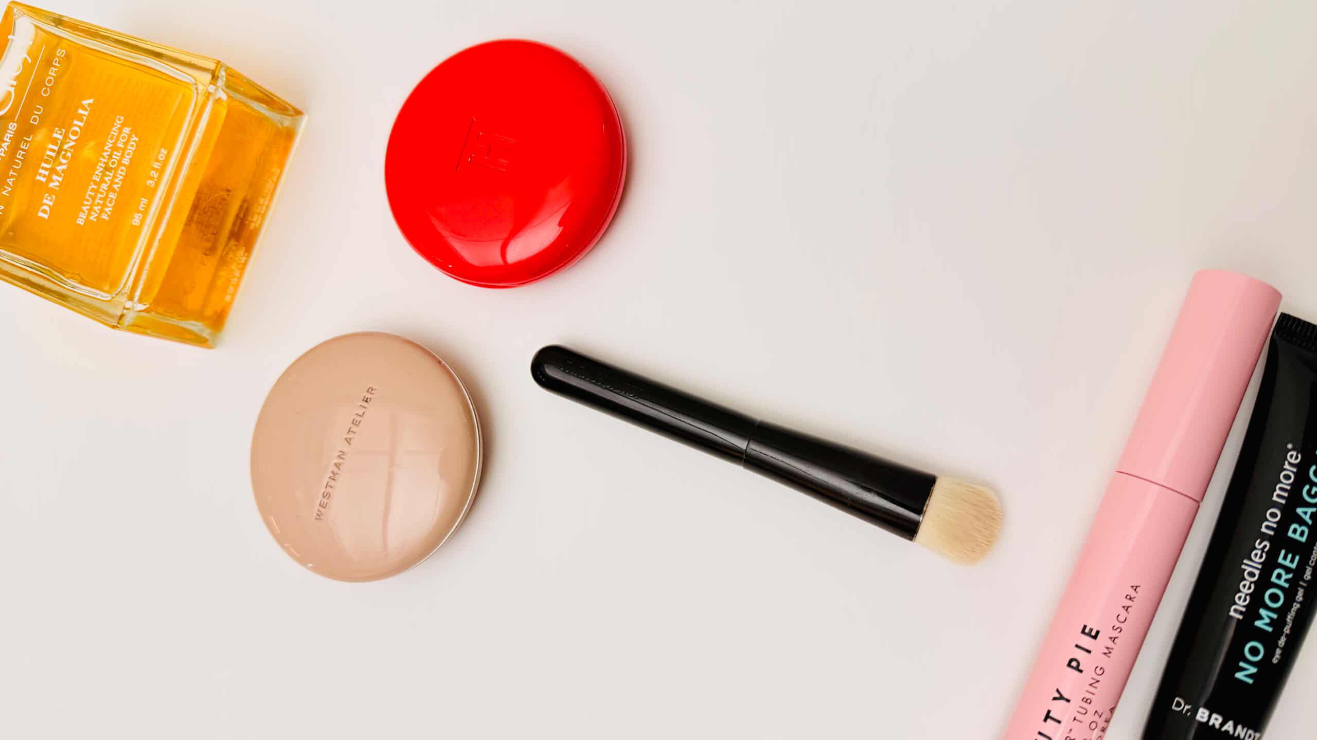 Makeup products on a white background